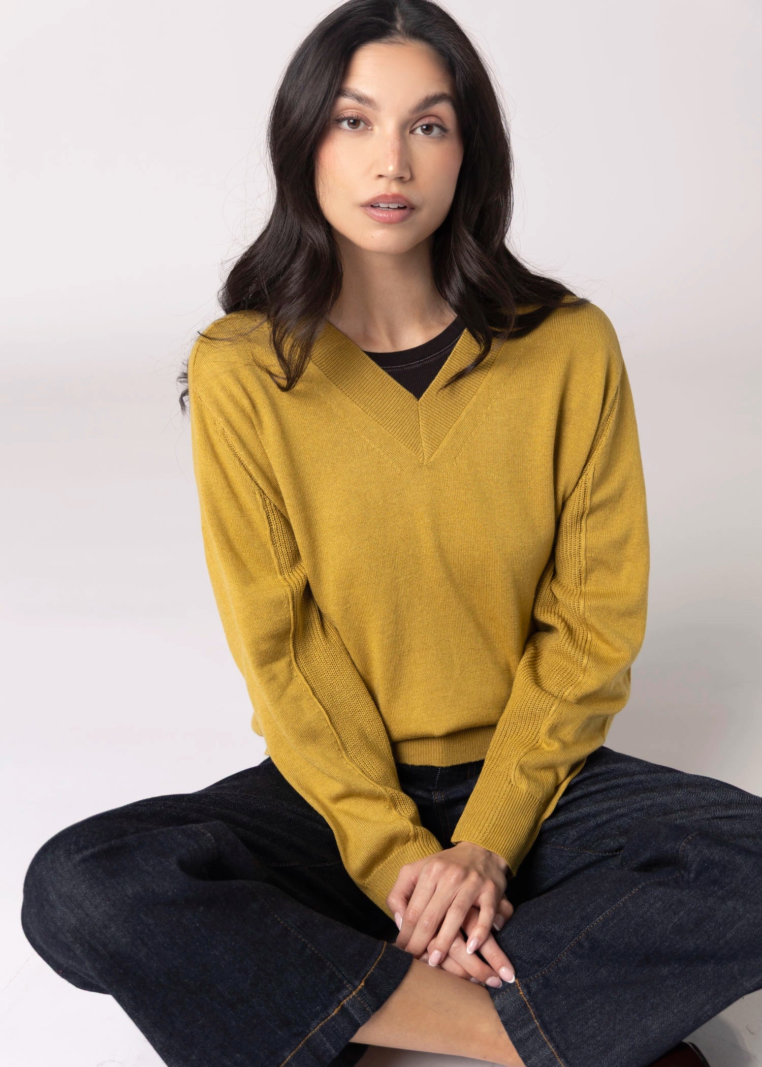 swatch_Mustard lightweight v-neck sweater
