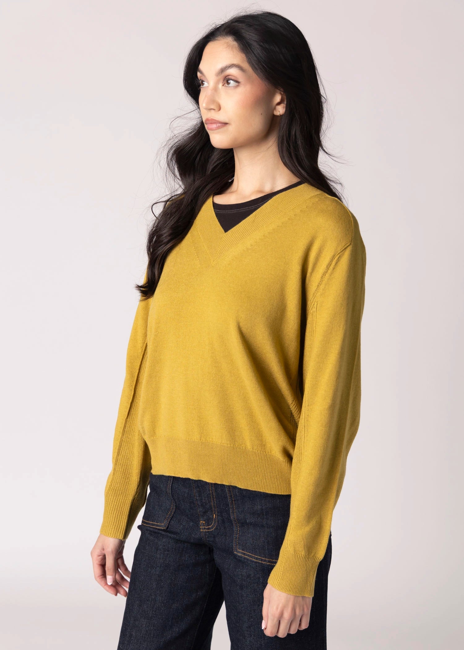 swatch_Mustard lightweight v-neck sweater