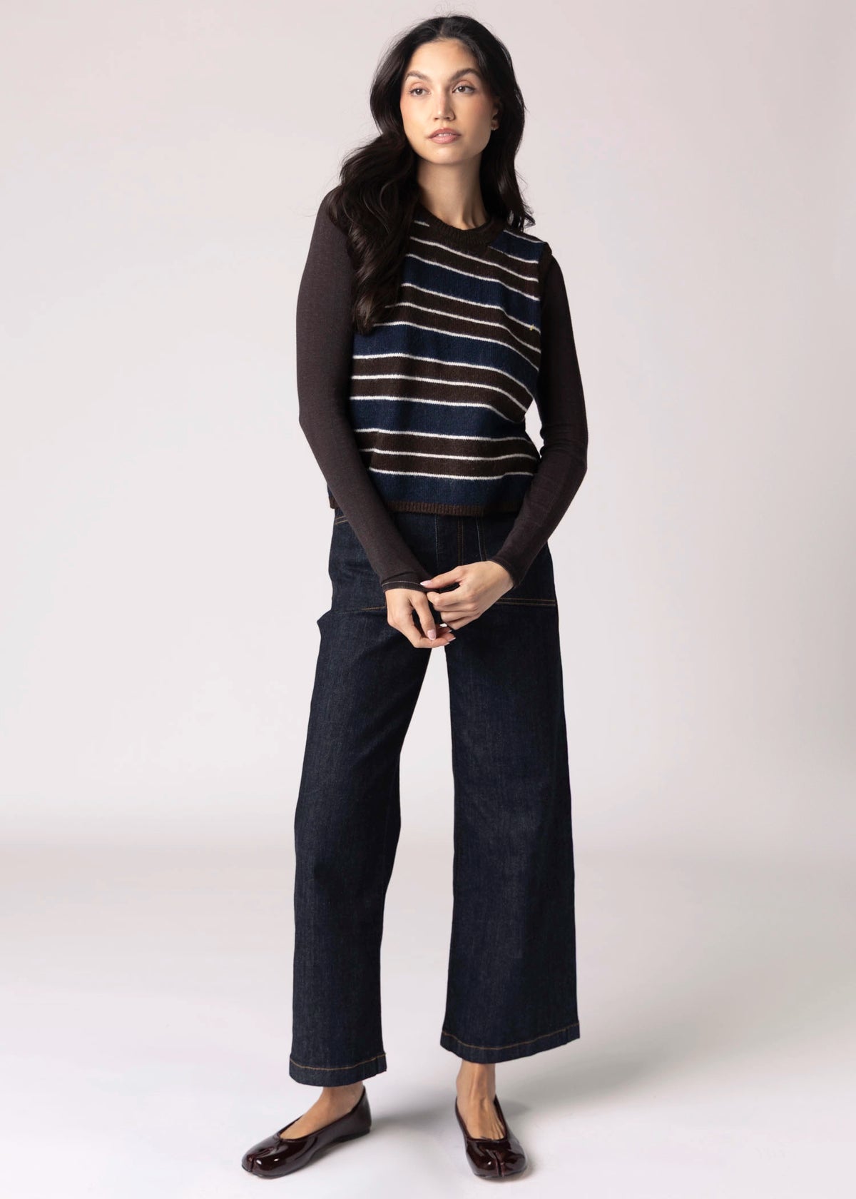 swatch_Navy/Brown stitches and stripes langston striped sweater vest