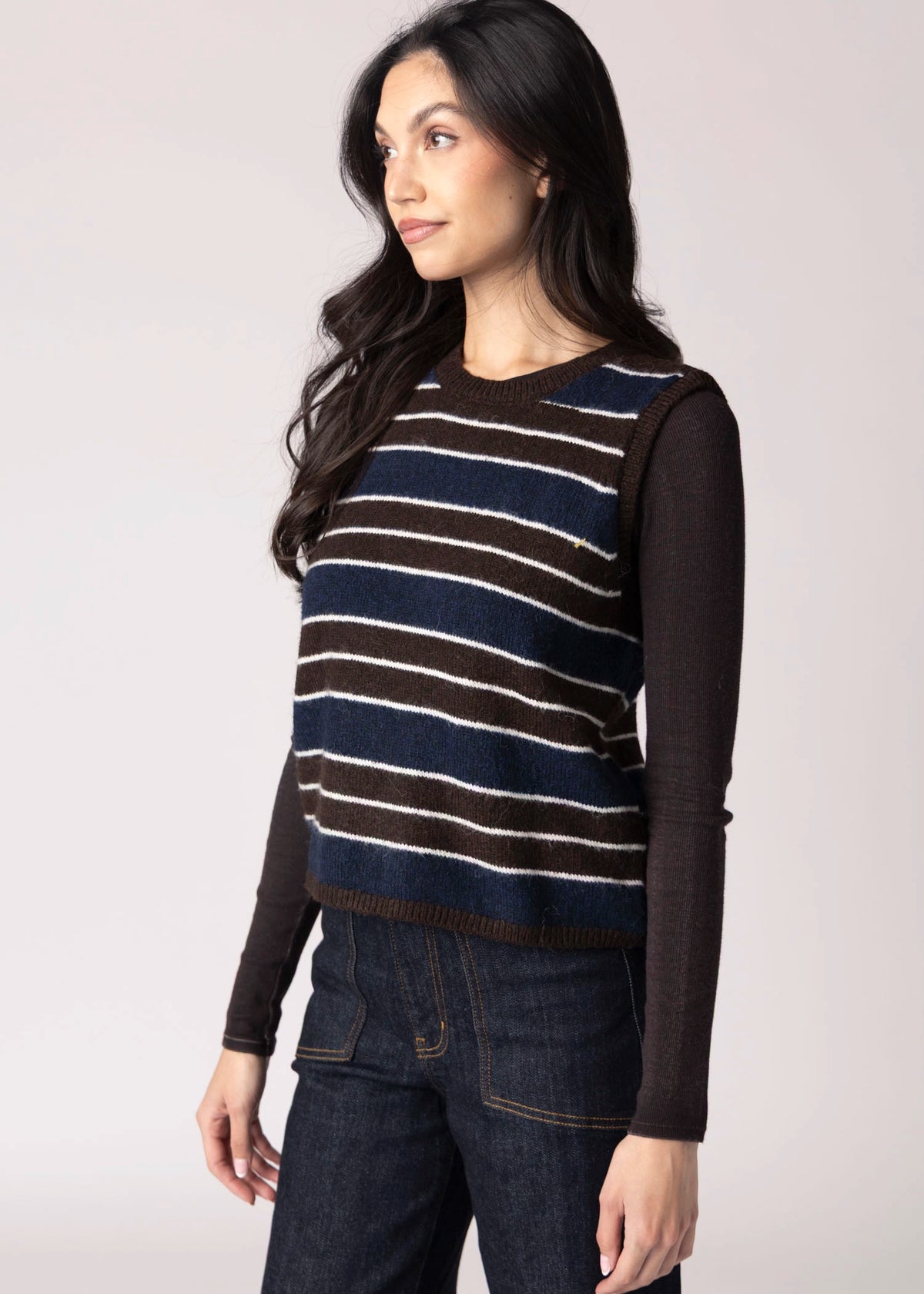 swatch_Navy/Brown stitches and stripes langston striped sweater vest