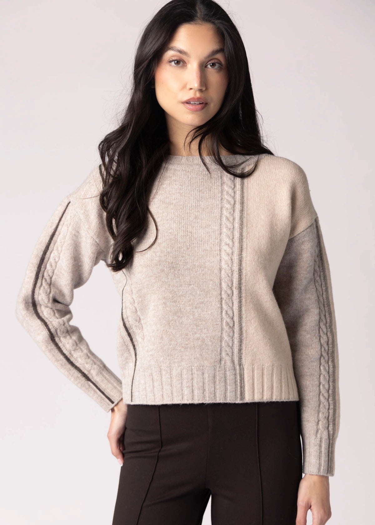 swatch_Taupe/Cream sage the label geneva colorblock sweater