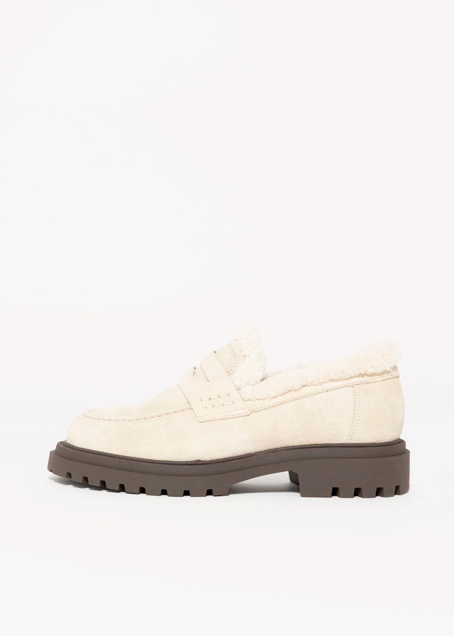 swatch_Beige Suede nova roma shearling lined lug sole loafer