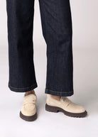 swatch_Beige Suede nova roma shearling lined lug sole loafer
