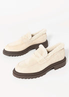 swatch_Beige Suede nova roma shearling lined lug sole loafer