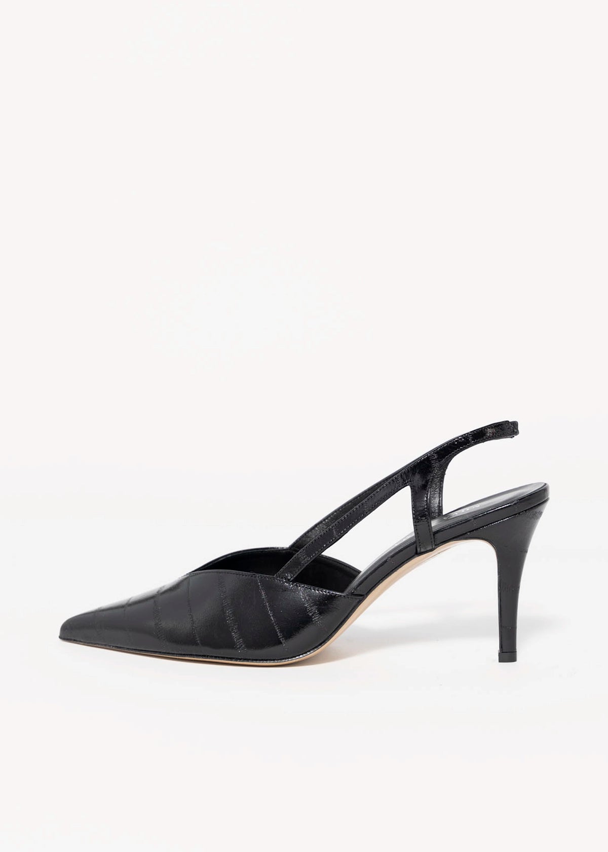 swatch_Black Eel nova roma pointed toe leather slingback pump