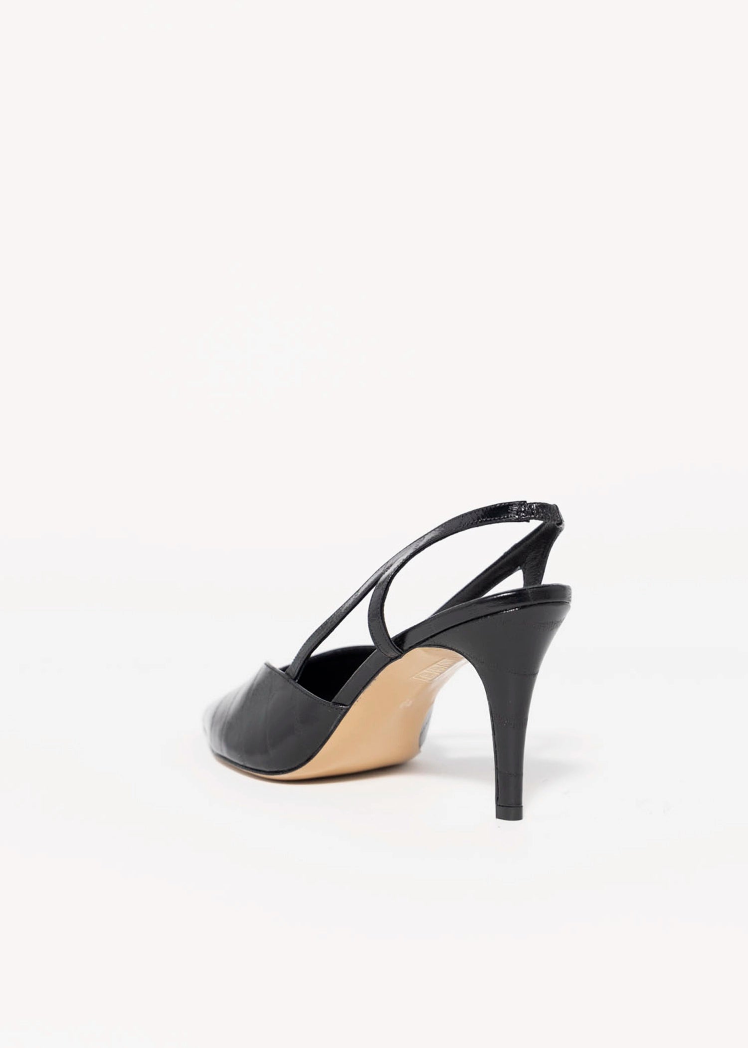swatch_Black Eel nova roma pointed toe leather slingback pump