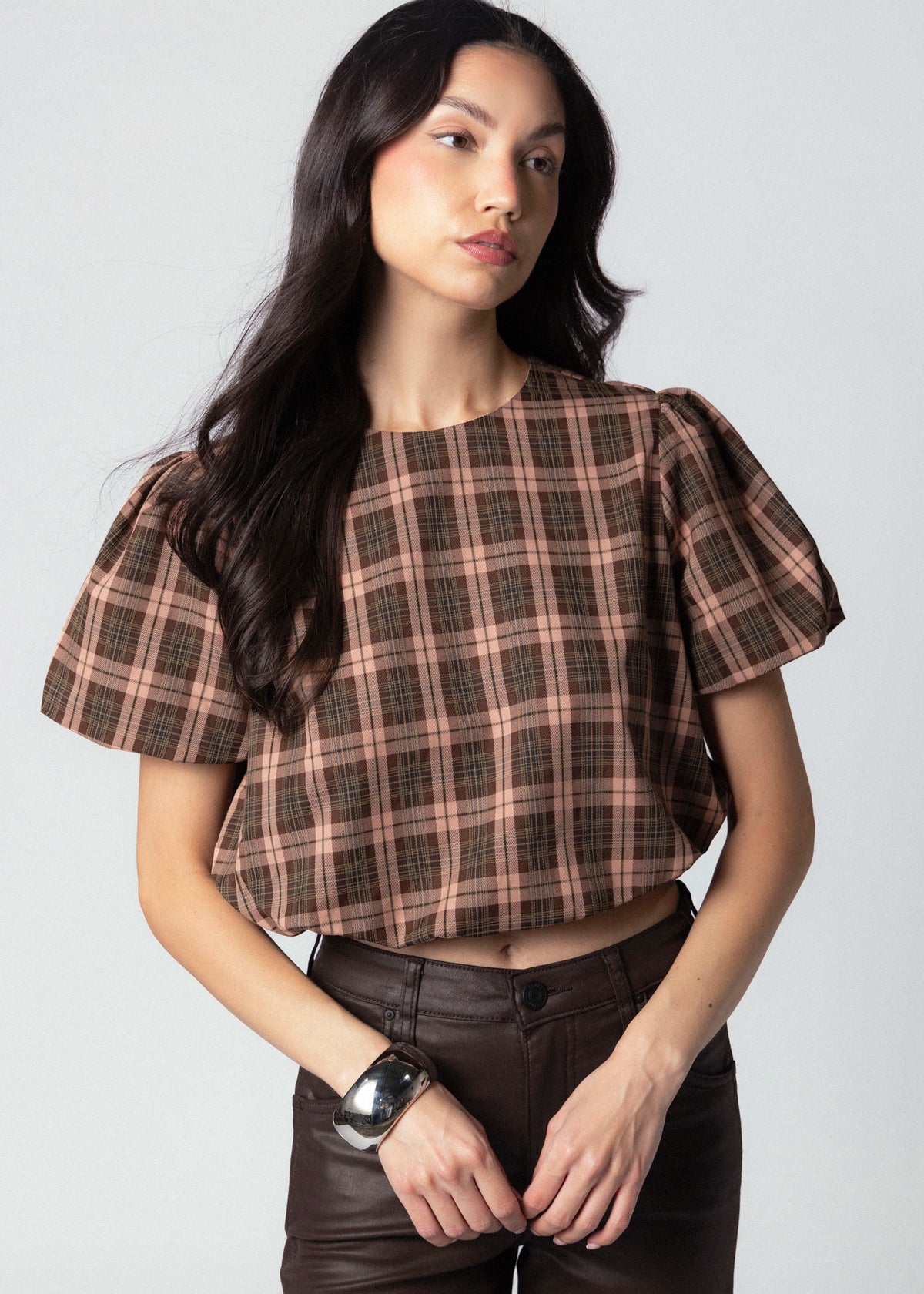 swatch_Brown Multi fore plaid blouse