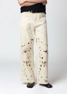 swatch_Cream embroidered cut out pants