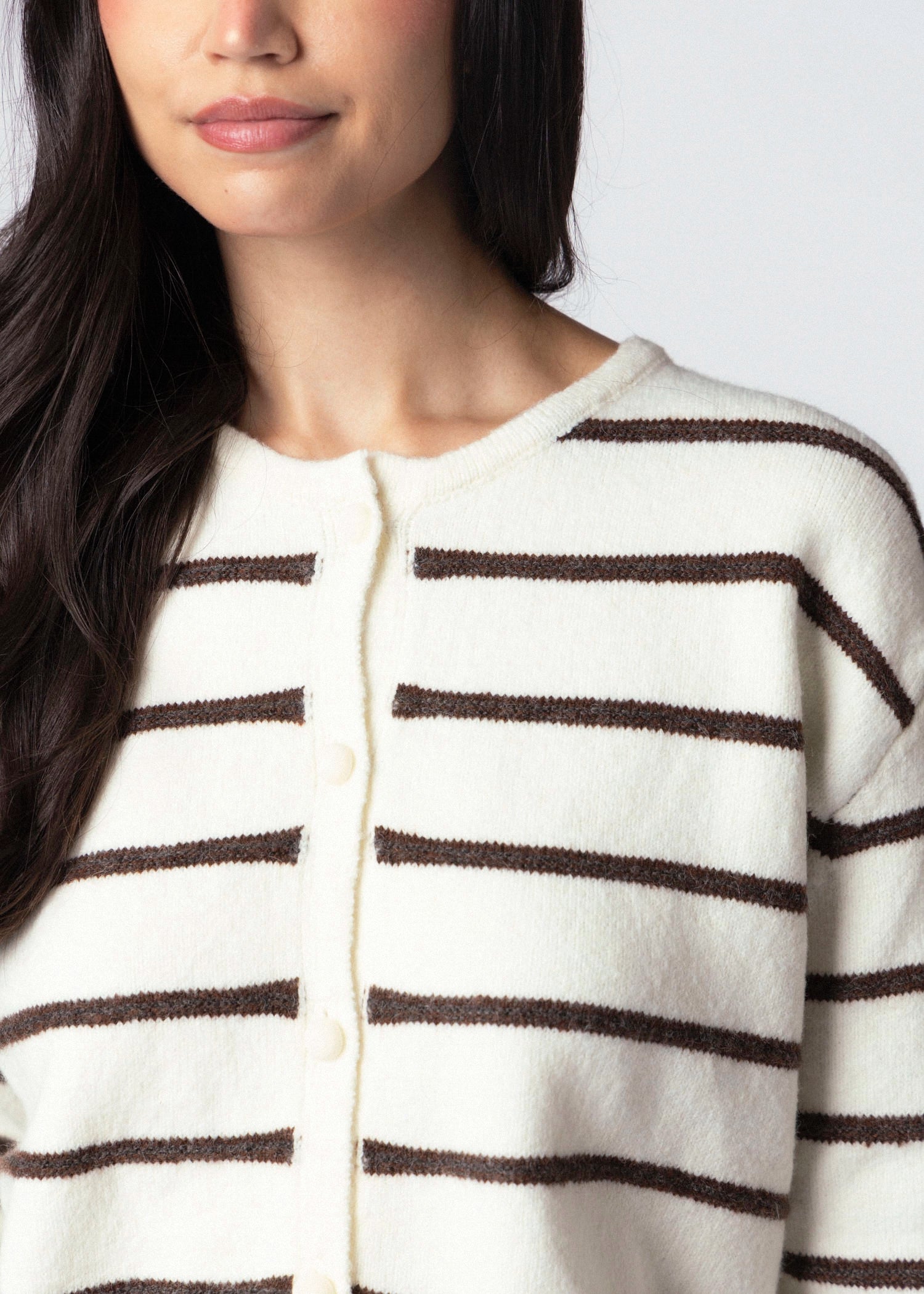 swatch_Ivory/Brown striped drawstring cardigan
