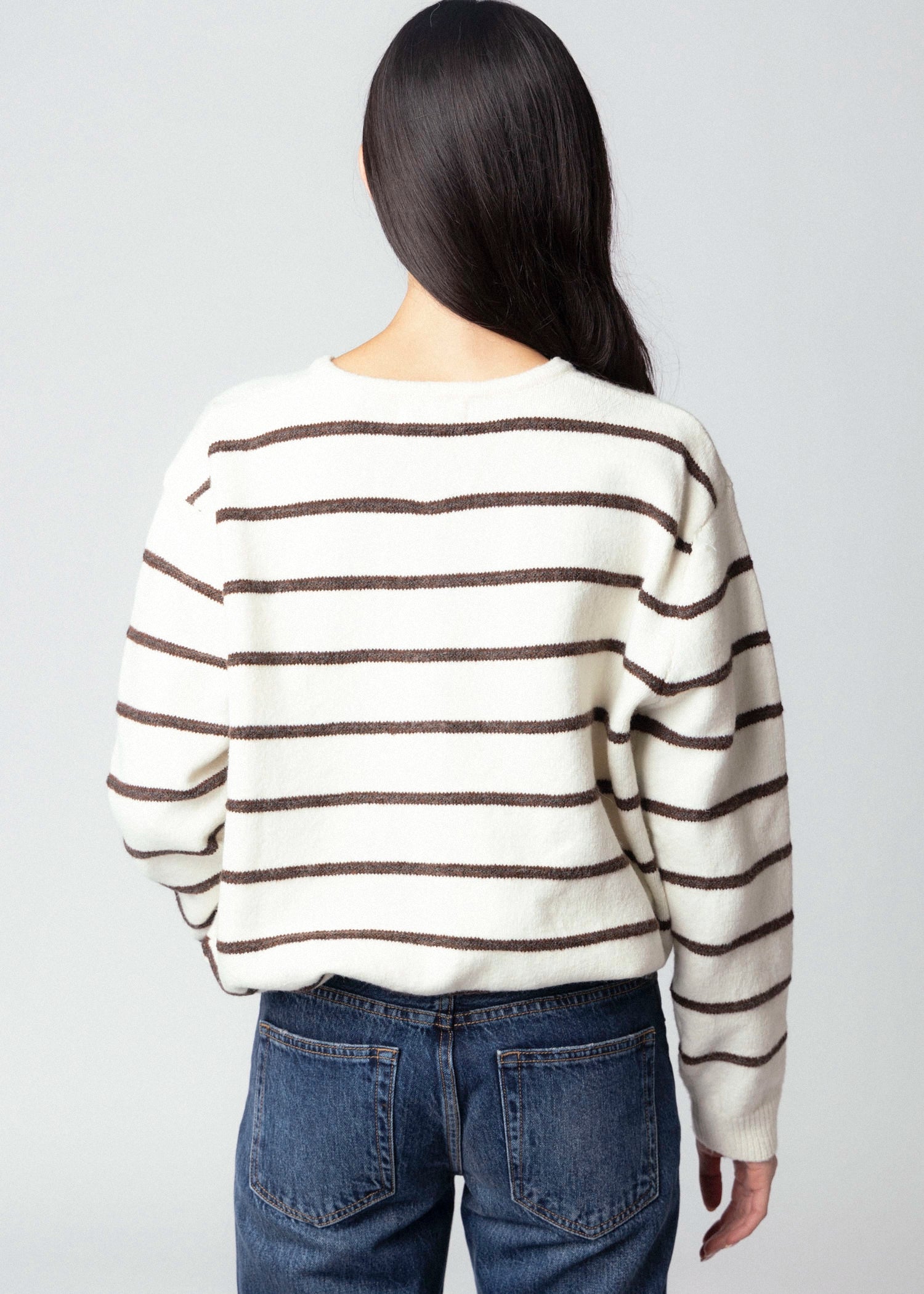 swatch_Ivory/Brown striped drawstring cardigan
