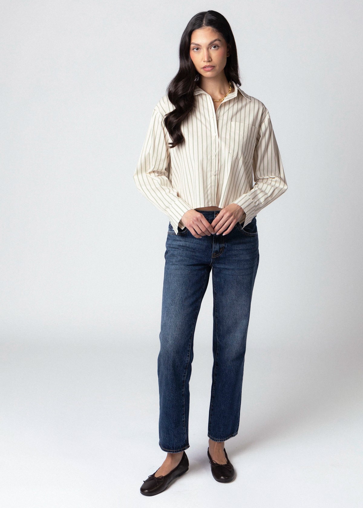 swatch_Teal Stripe little lies romee cropped striped button down