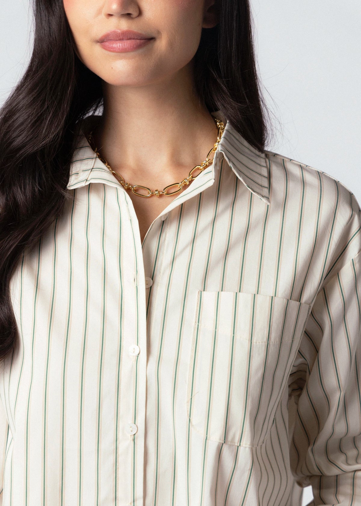 swatch_Teal Stripe little lies romee cropped striped button down