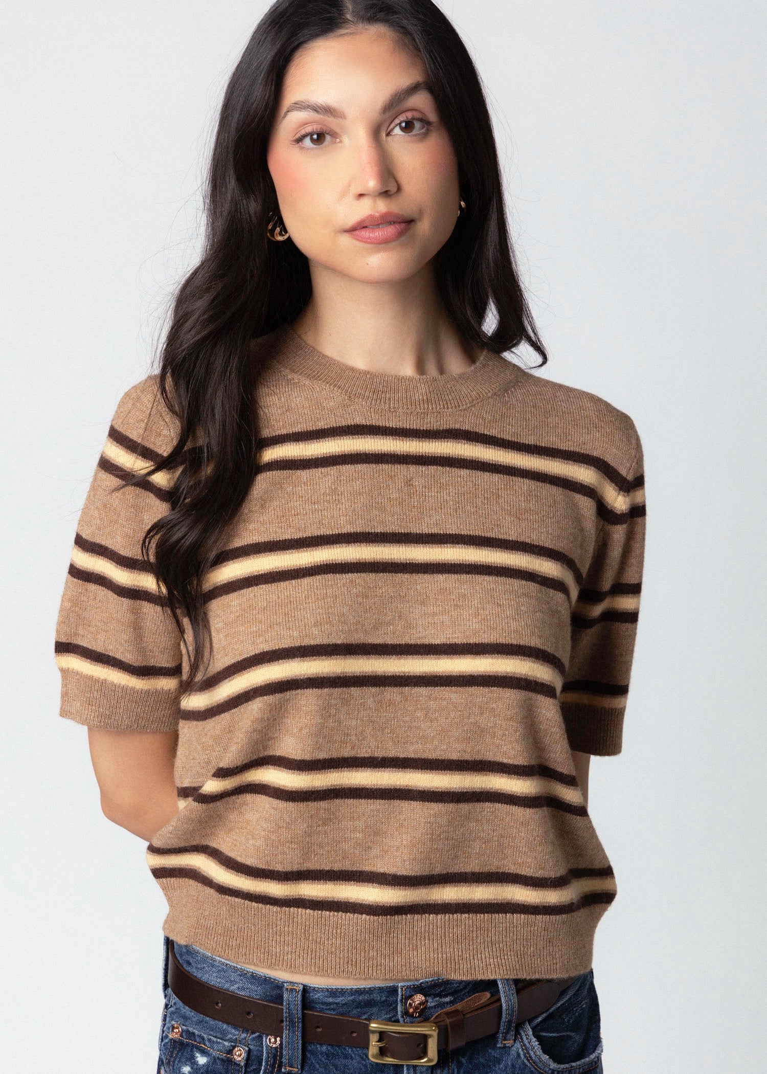 swatch_Stripe Latte short sleeve striped sweater