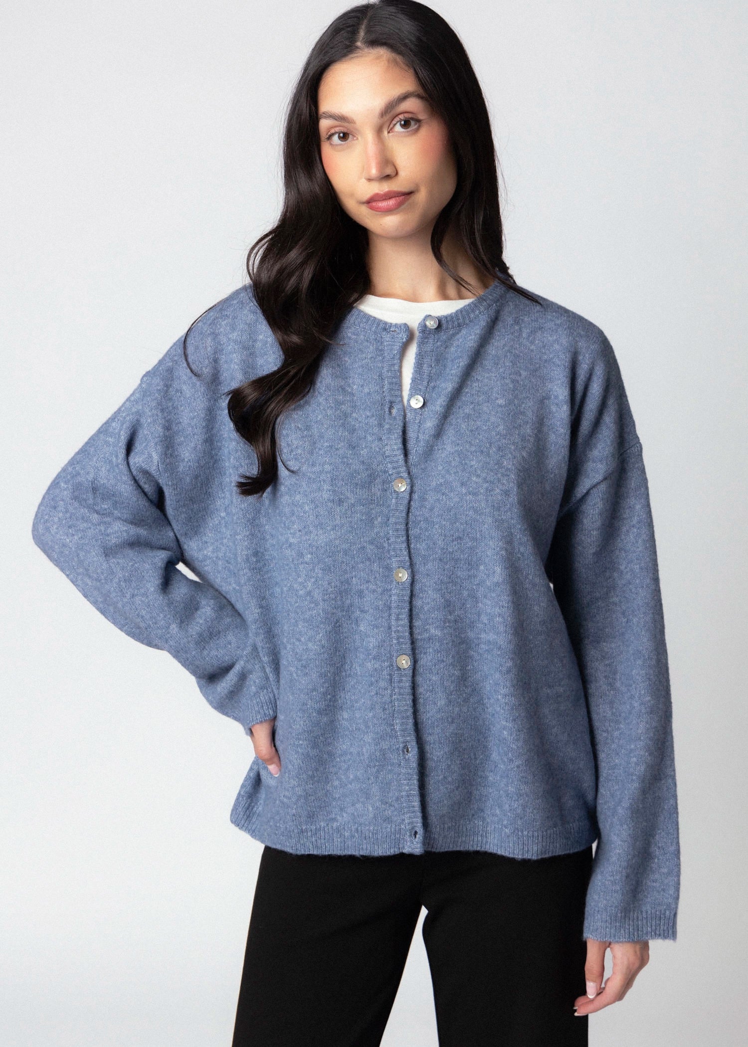 swatch_Dusty Blue oversized knit cardigan