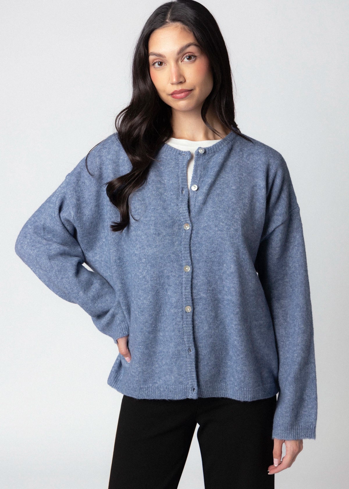 swatch_Dusty Blue oversized knit cardigan