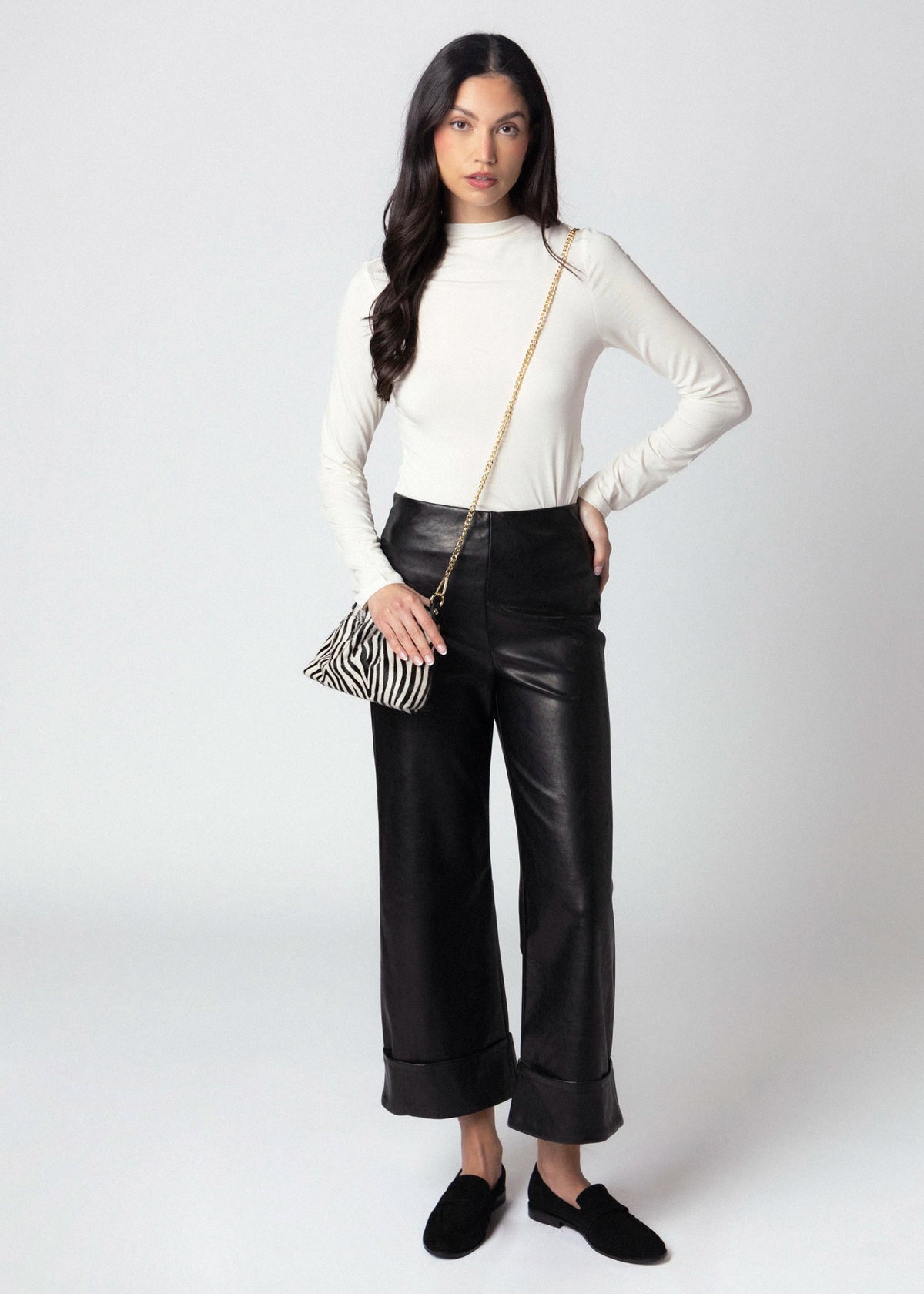 swatch_Black fifteen twenty regina faux leather cuffed pant
