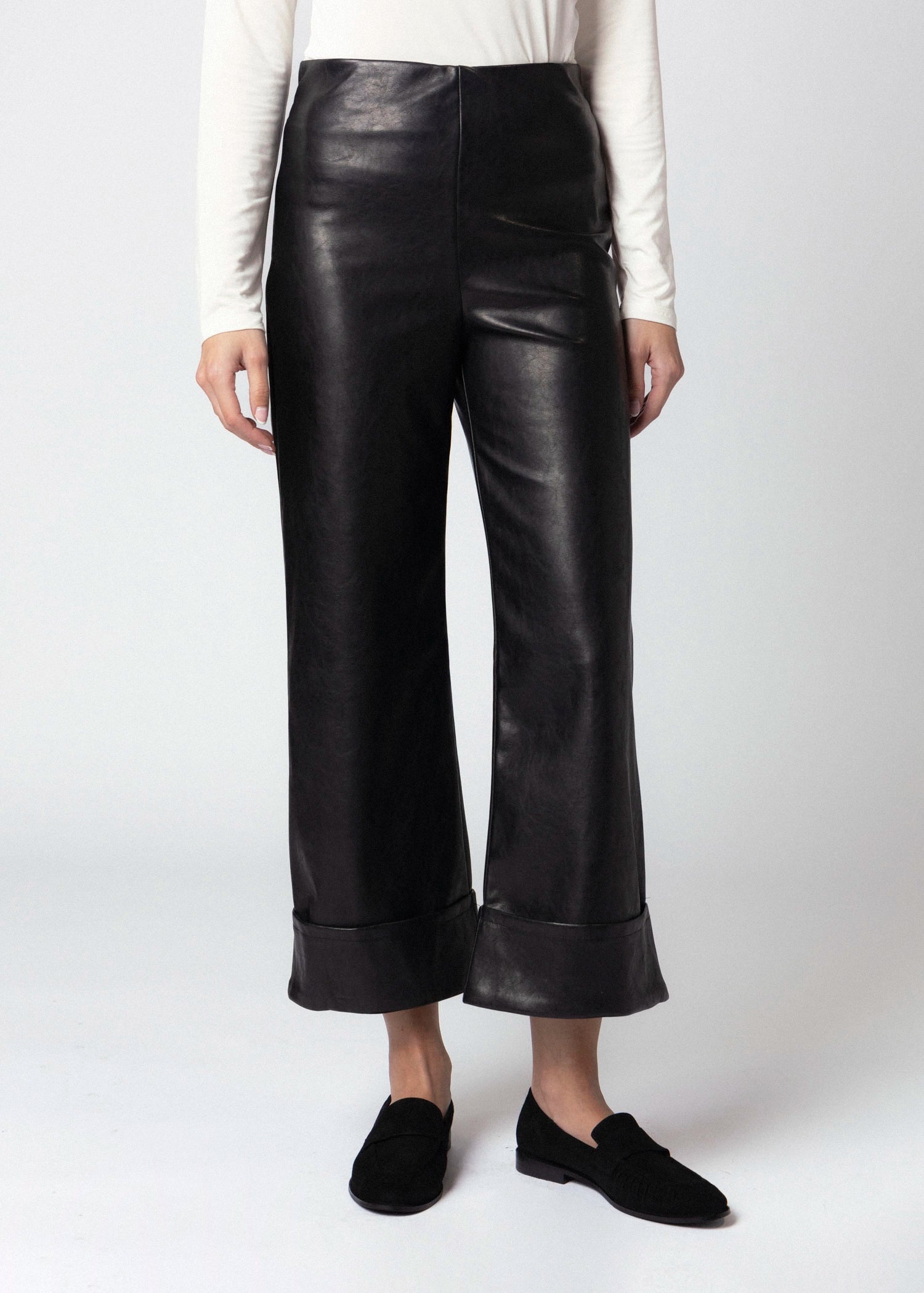 swatch_Black fifteen twenty regina faux leather cuffed pant