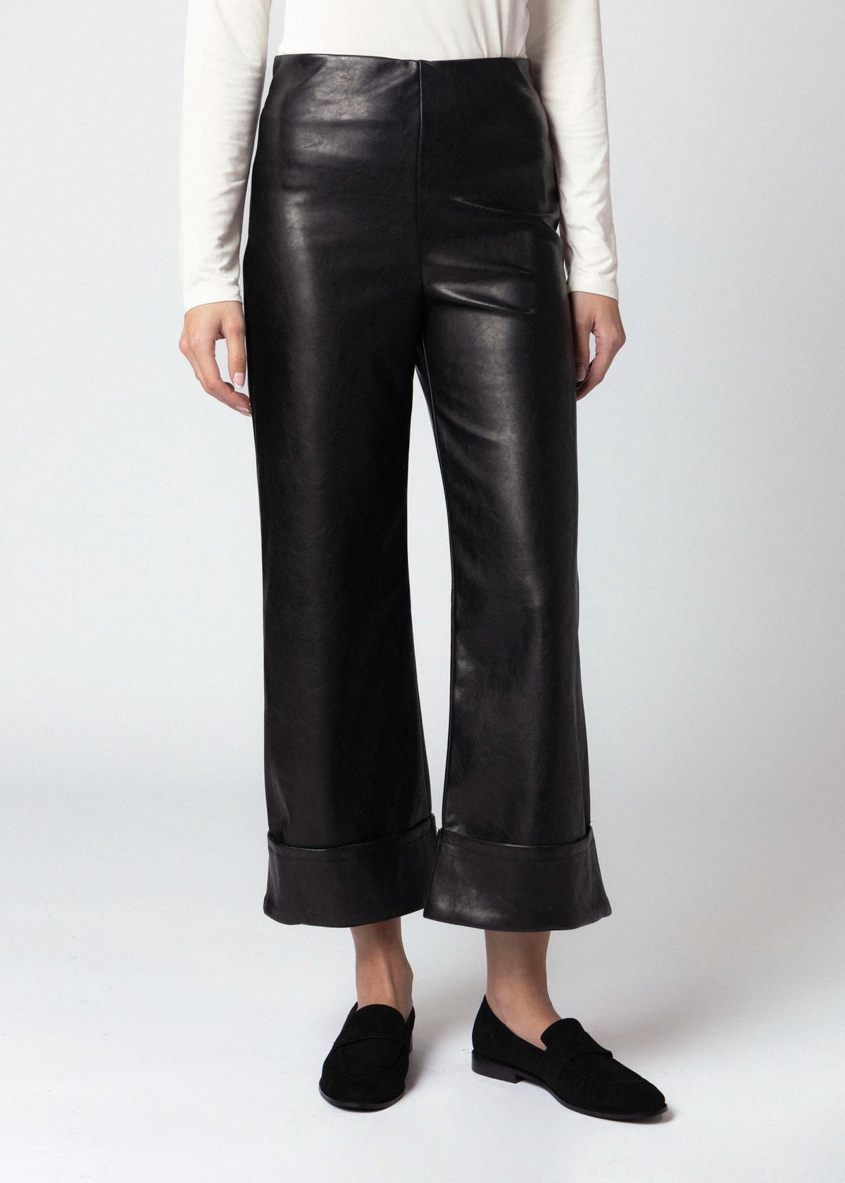 swatch_Black fifteen twenty regina faux leather cuffed pant