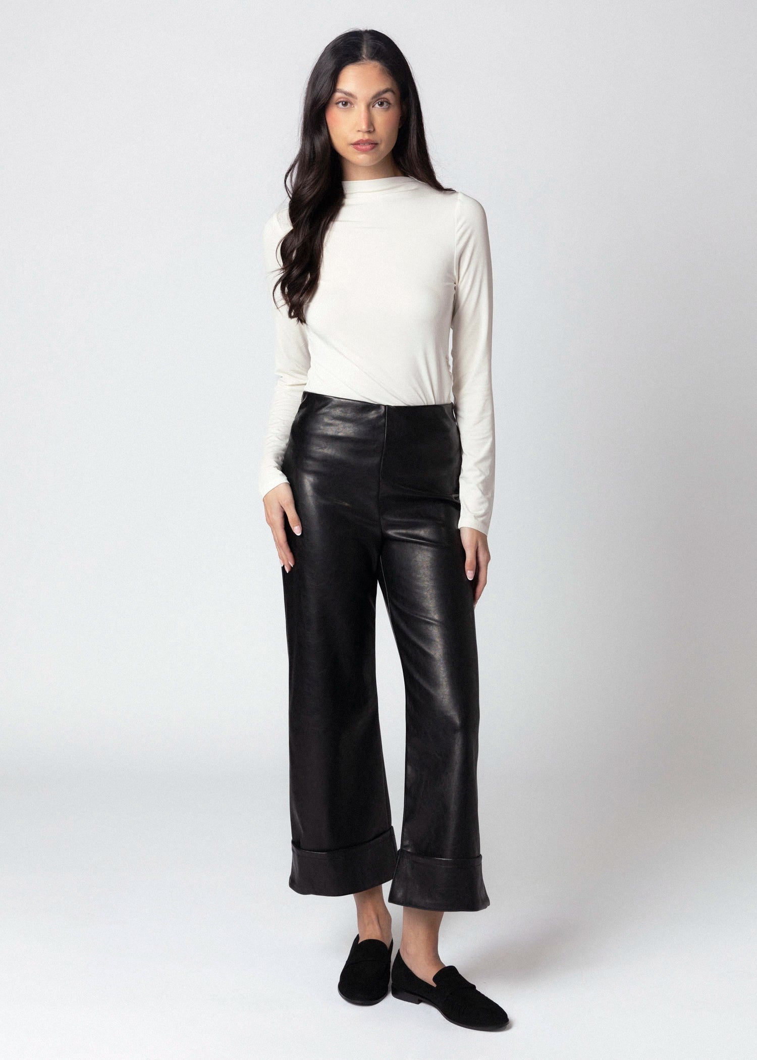 swatch_Black fifteen twenty regina faux leather cuffed pant