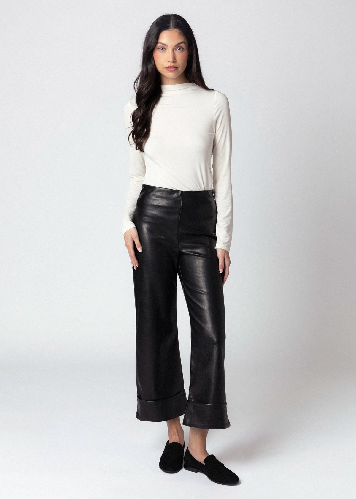 swatch_Black fifteen twenty regina faux leather cuffed pant