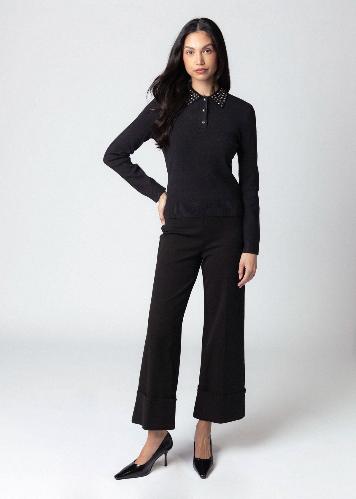 swatch_Black central park west felix studded polo sweater