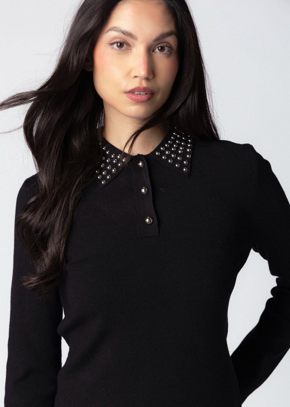 swatch_Black central park west felix studded polo sweater