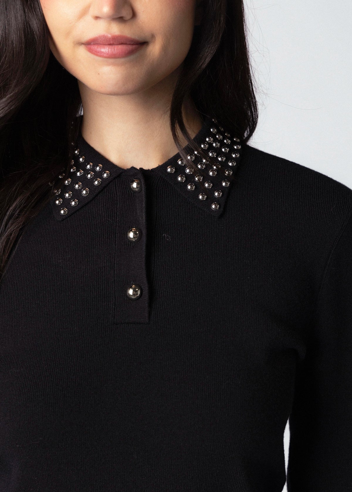 swatch_Black central park west felix studded polo sweater