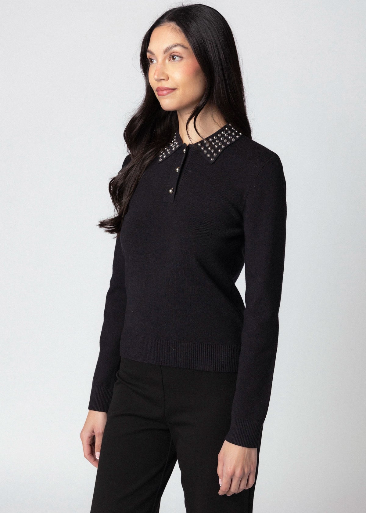 swatch_Black central park west felix studded polo sweater