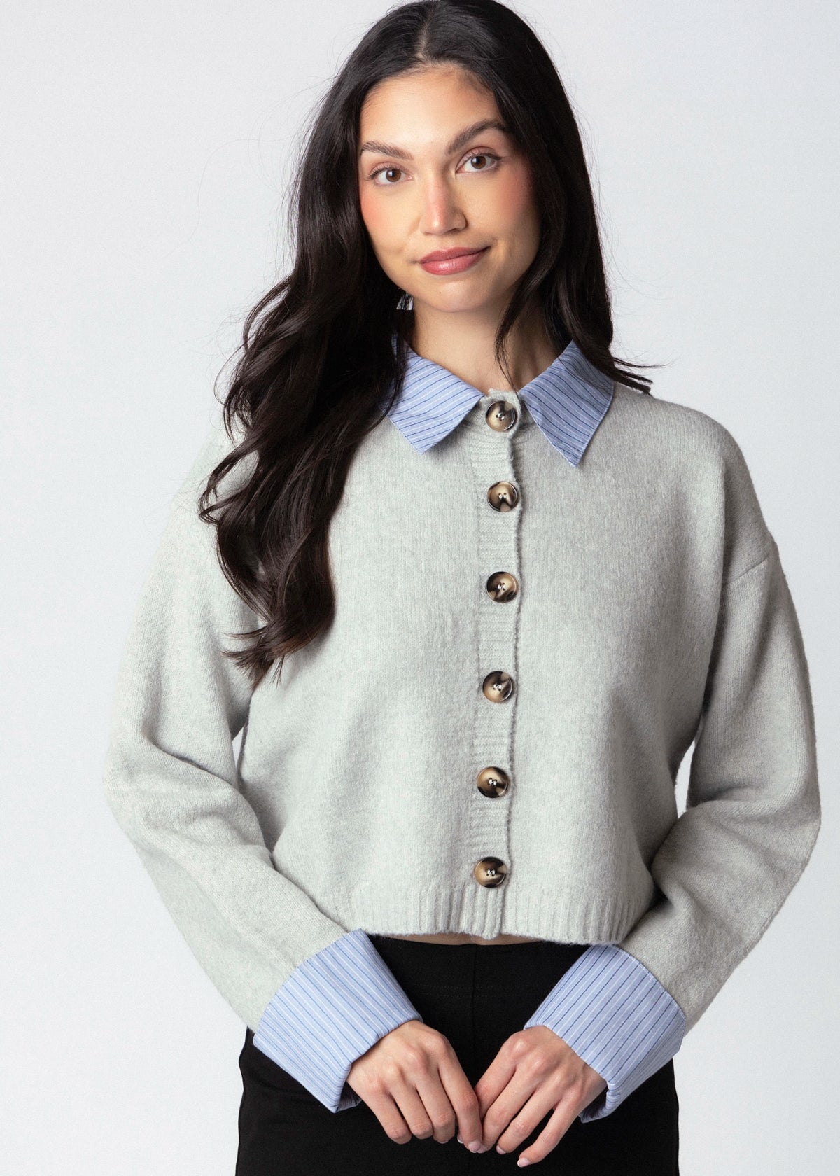 swatch_Light Grey contrast trim cardigan