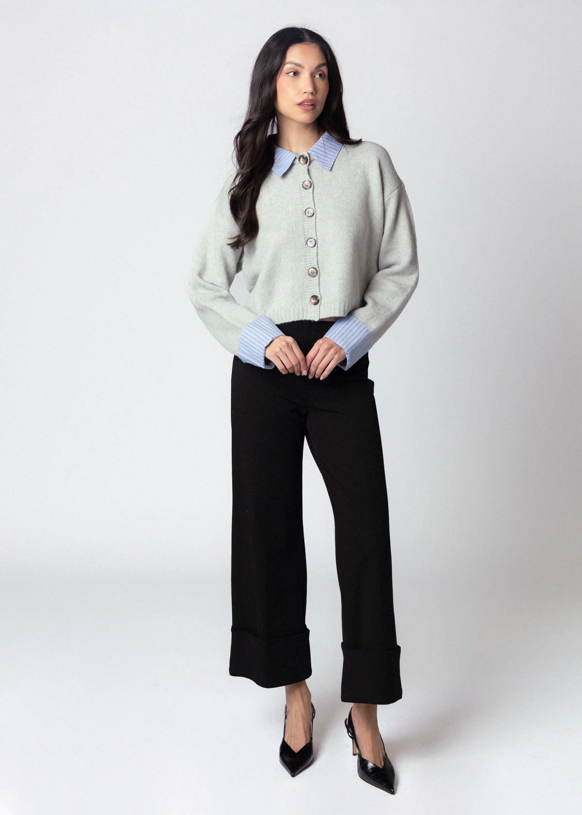 swatch_Light Grey contrast trim cardigan
