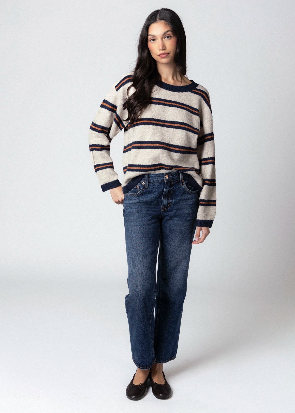 swatch_Navy/Rust sage the label tiber striped sweater