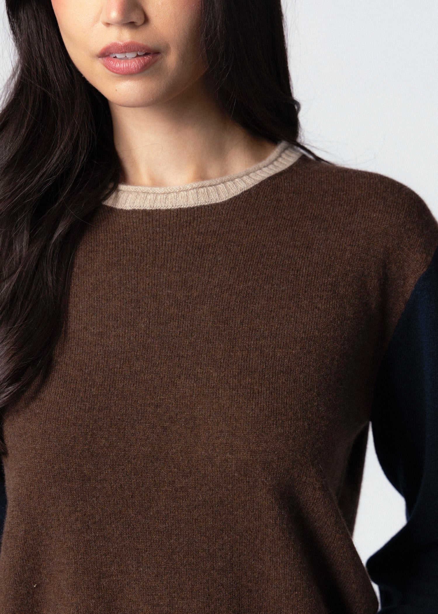swatch_Chocolate Combo central park west thea cashmere colorblock sweater
