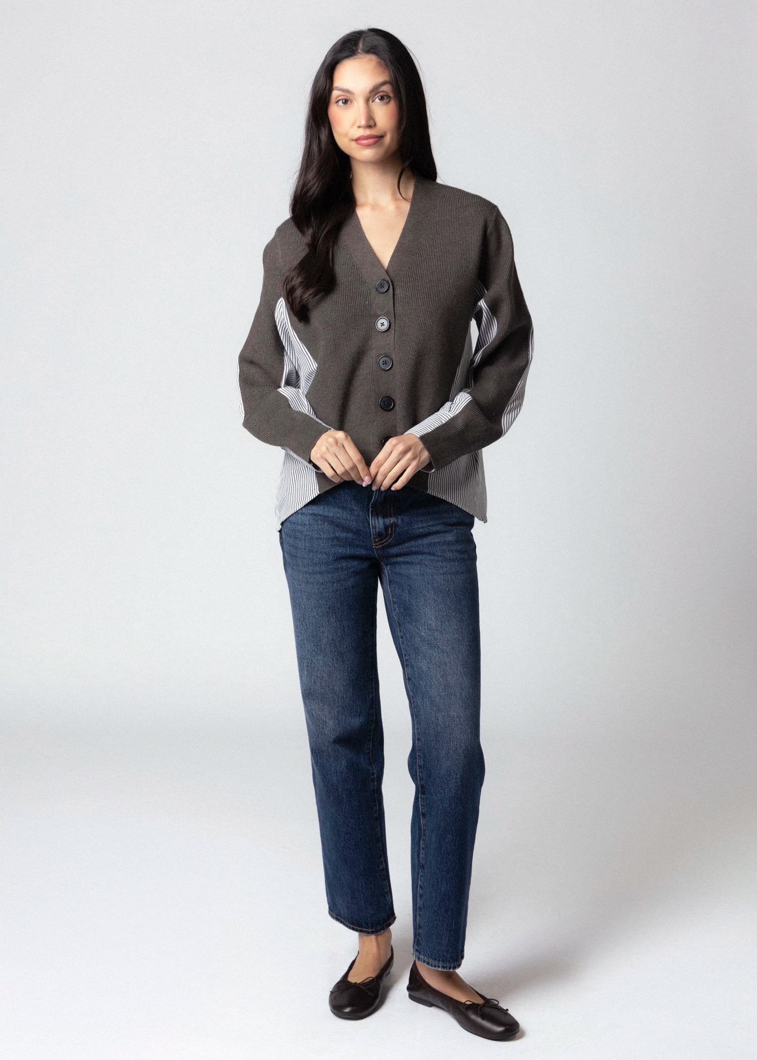 swatch_Charcoal fifteen twenty celine mixed media cardigan