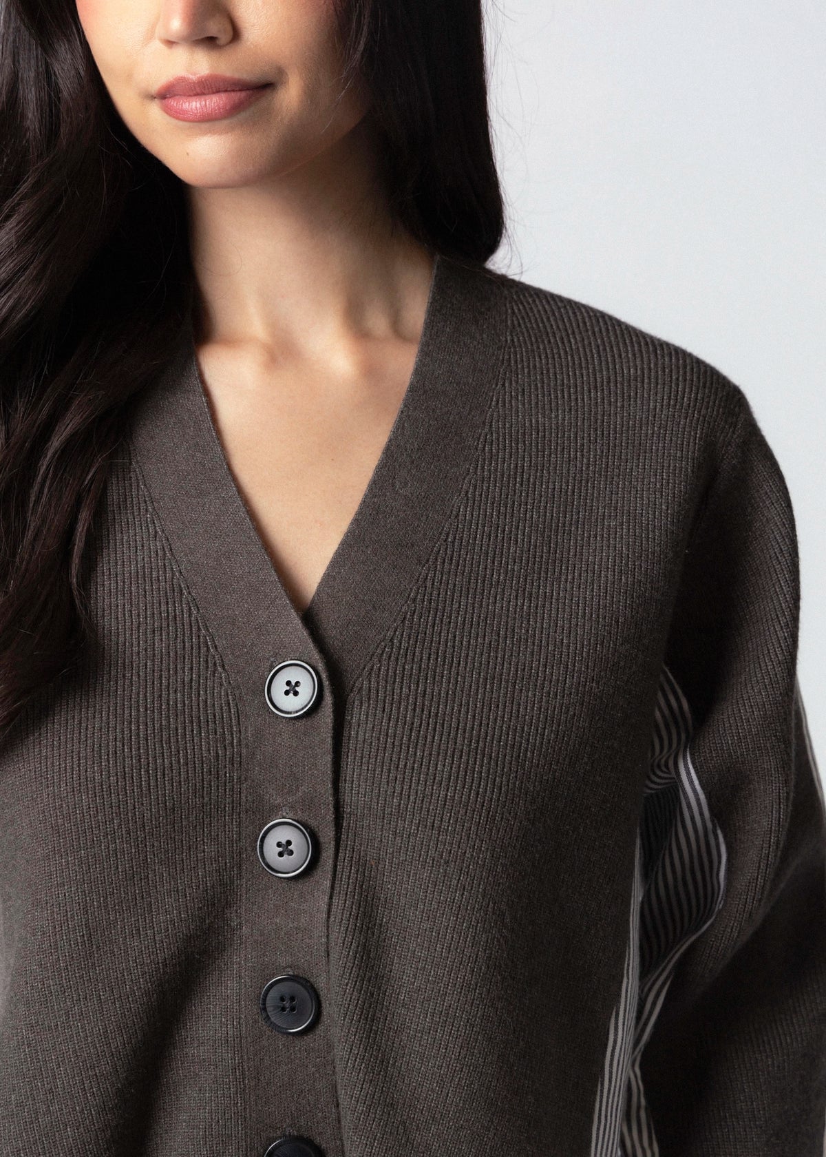 swatch_Charcoal fifteen twenty celine mixed media cardigan