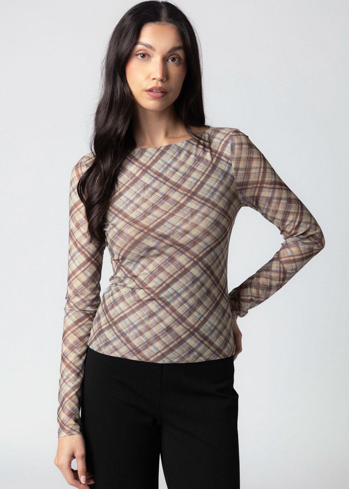swatch_Brown Plaid elodie the label zadie mesh top