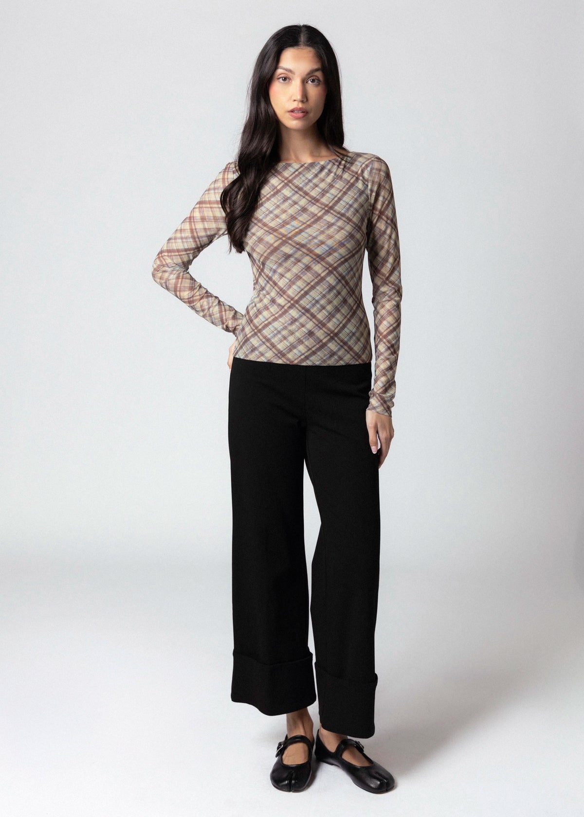 swatch_Brown Plaid elodie the label zadie mesh top