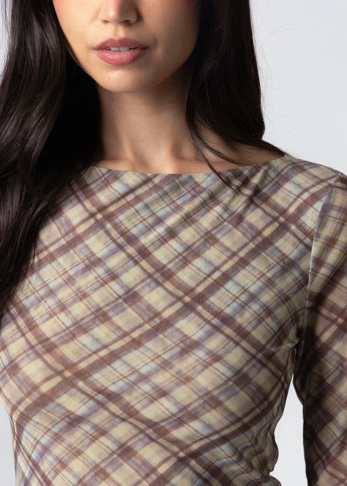 swatch_Brown Plaid elodie the label zadie mesh top