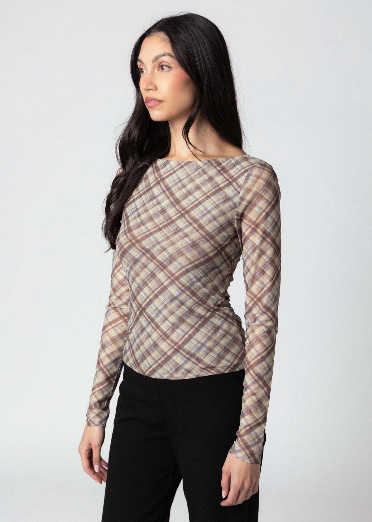 swatch_Brown Plaid elodie the label zadie mesh top