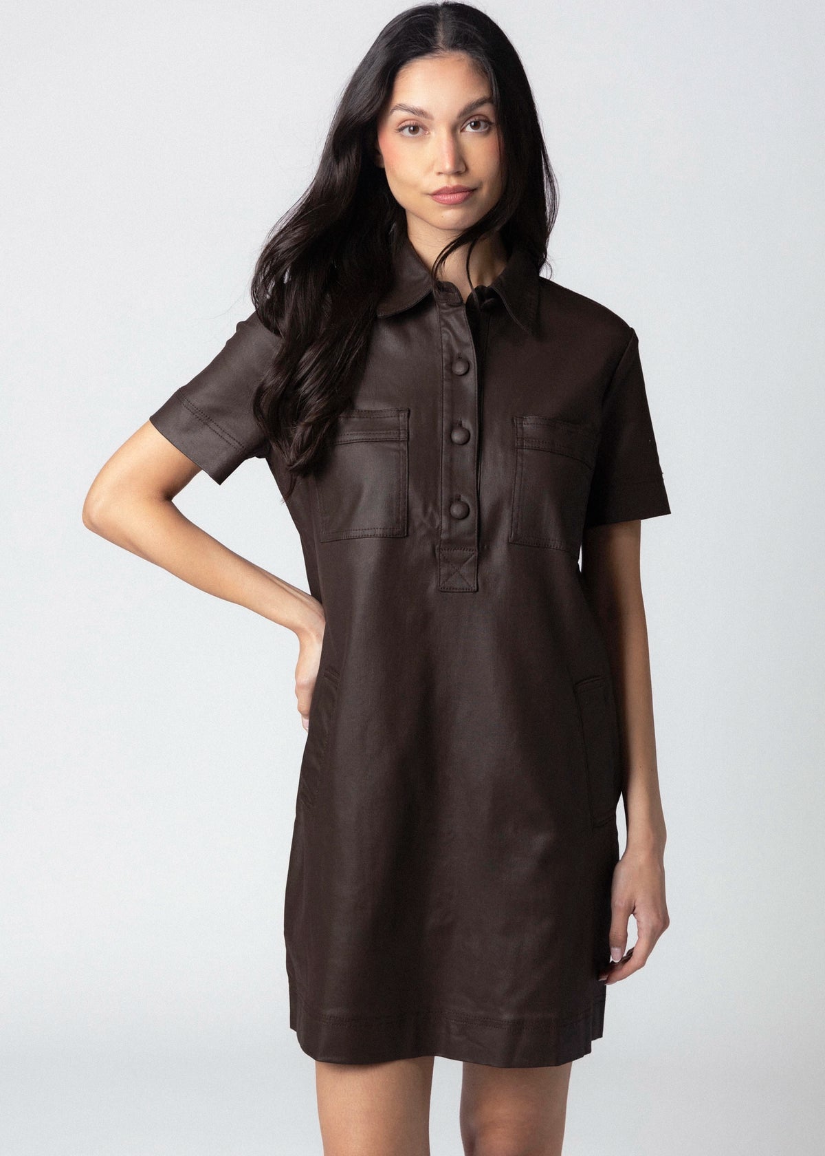 swatch_Chocolate kut from the kloth tatiana faux leather dress