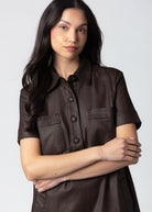 swatch_Chocolate kut from the kloth tatiana faux leather dress