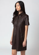 swatch_Chocolate kut from the kloth tatiana faux leather dress