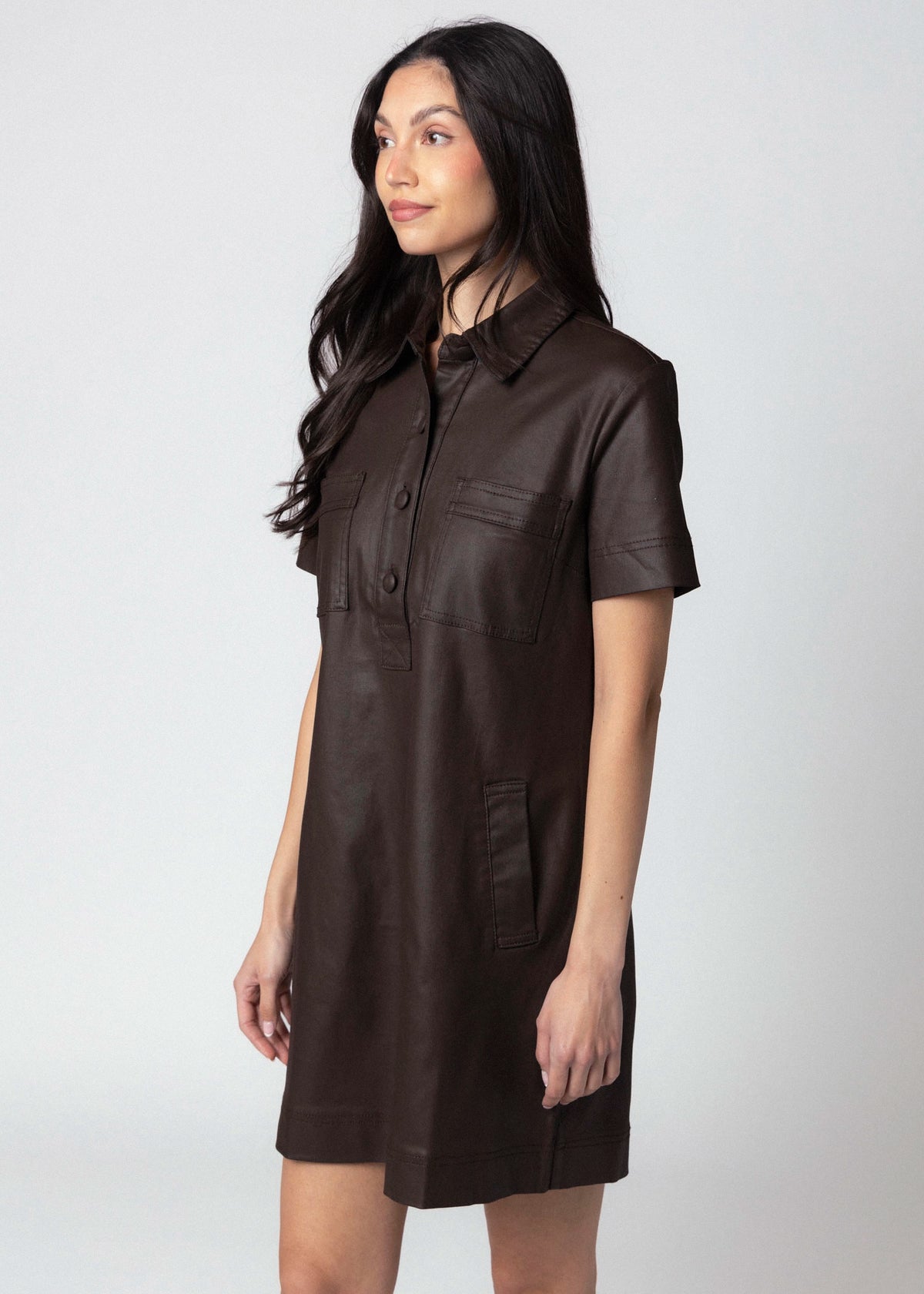swatch_Chocolate kut from the kloth tatiana faux leather dress