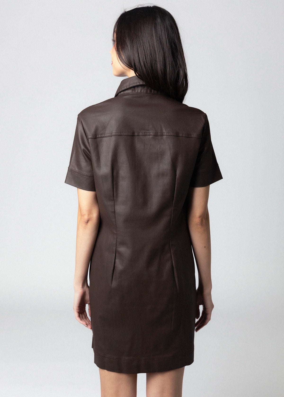 swatch_Chocolate kut from the kloth tatiana faux leather dress
