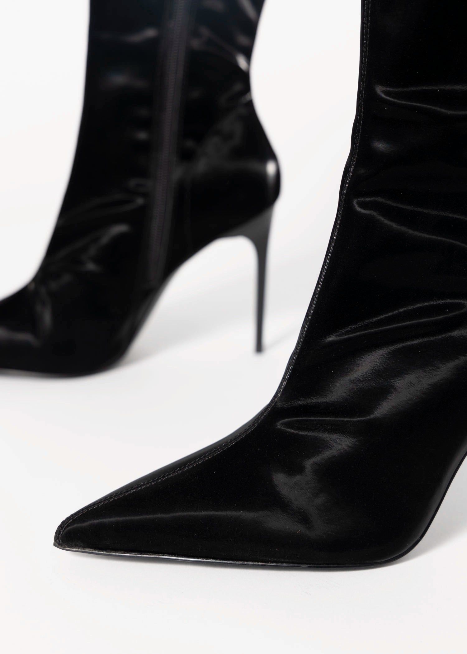 swatch_Black Fabric steve madden mackena pointed toe stretch heeled boot
