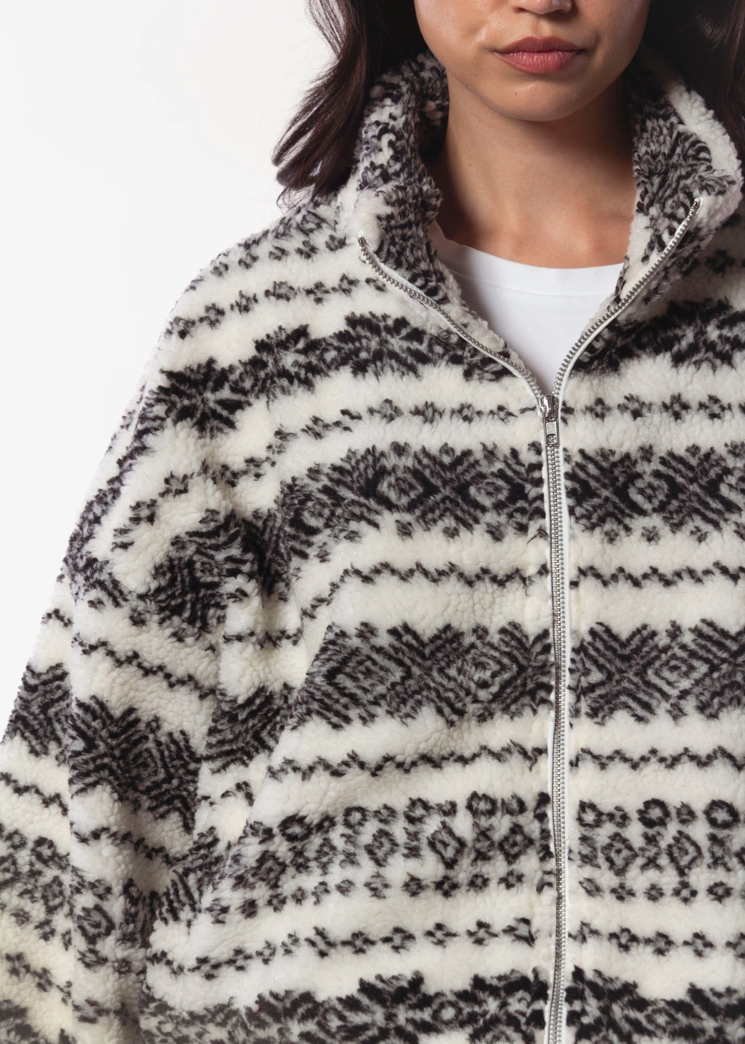 swatch_Ivory Multi fleece zip up jacket