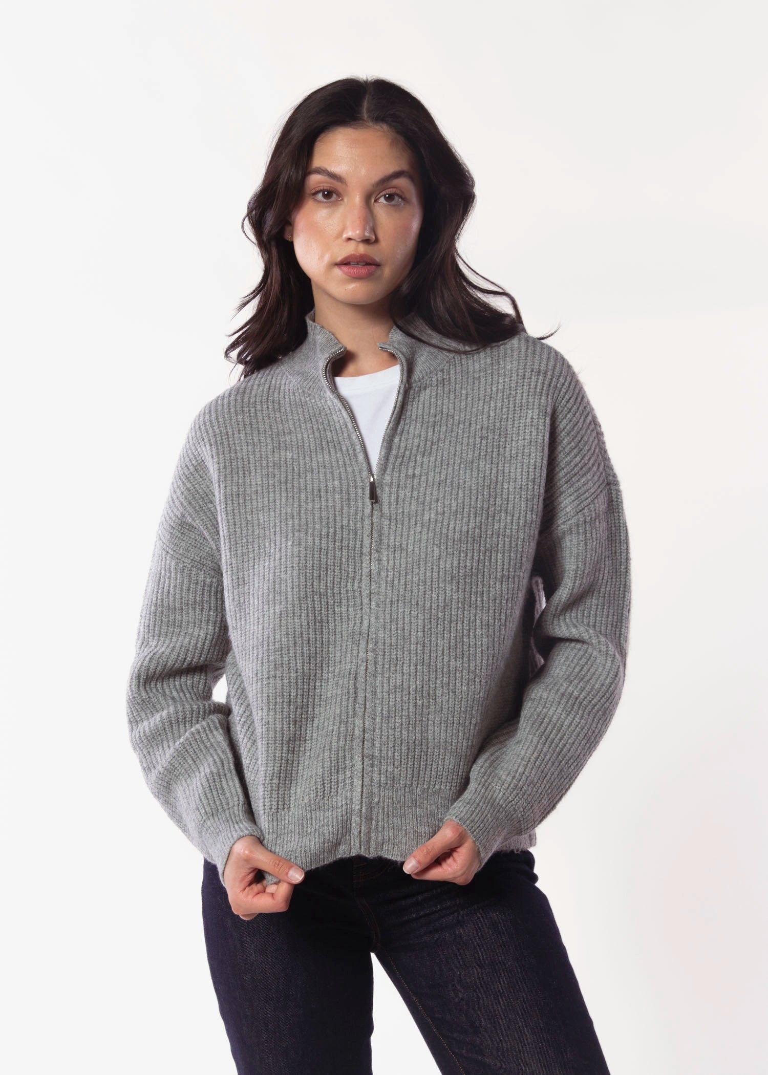 swatch_Grey Flannel ilma zipper cardigan sweaters
