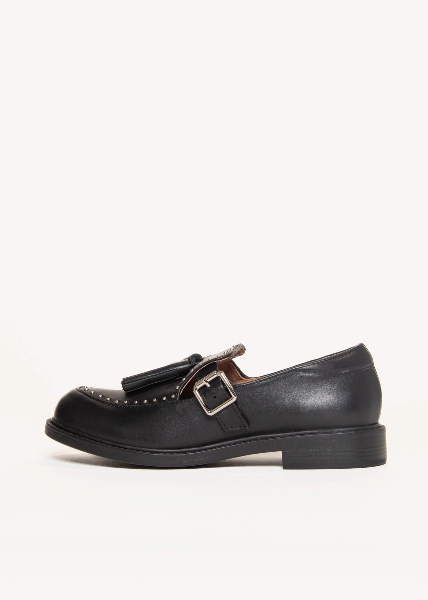swatch_Black Leather big tassel loafer shoes