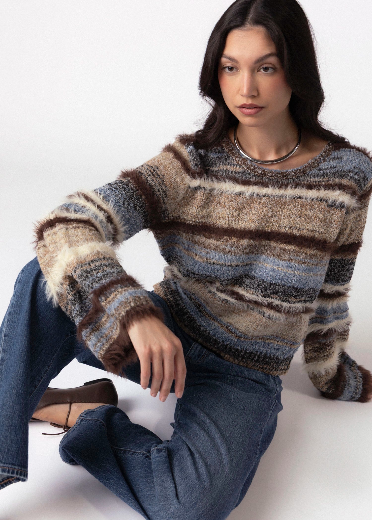 swatch_Multi fuzzy striped knit sweater