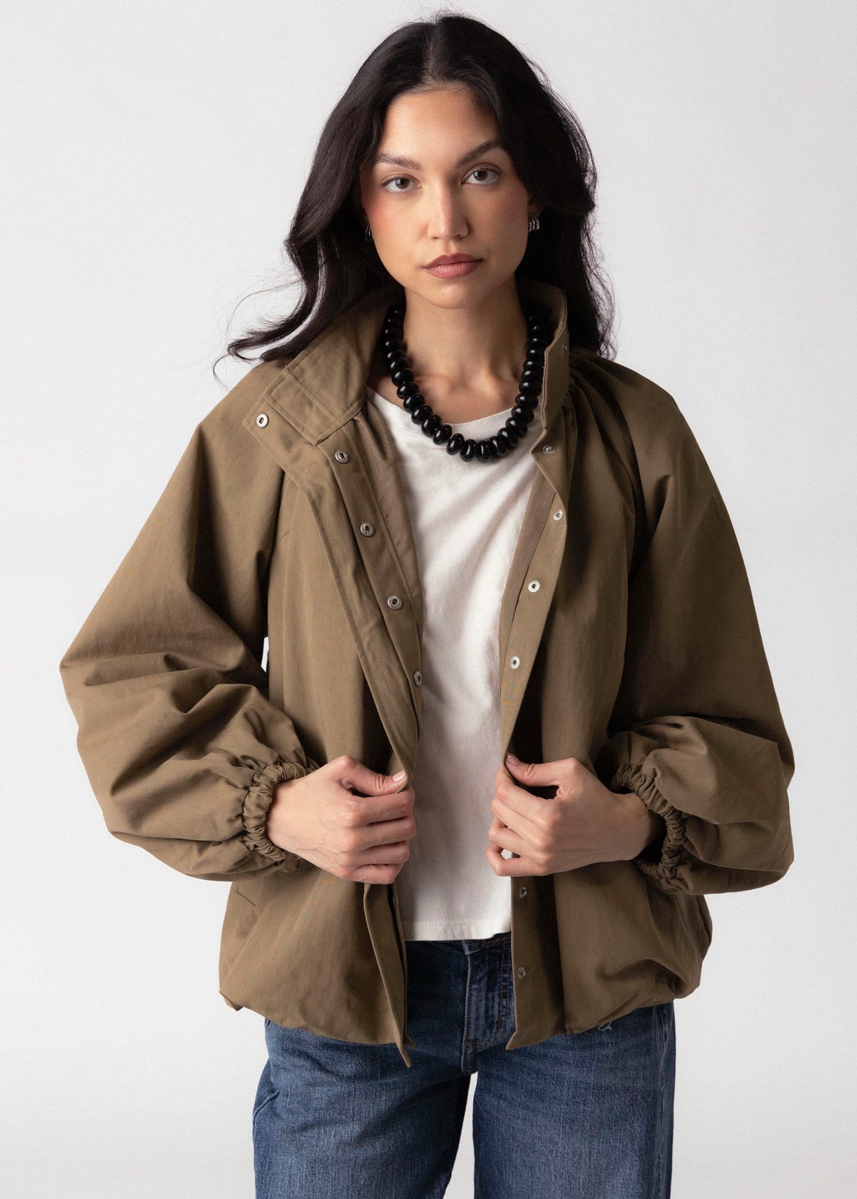 swatch_Light Olive high neck gathered jacket