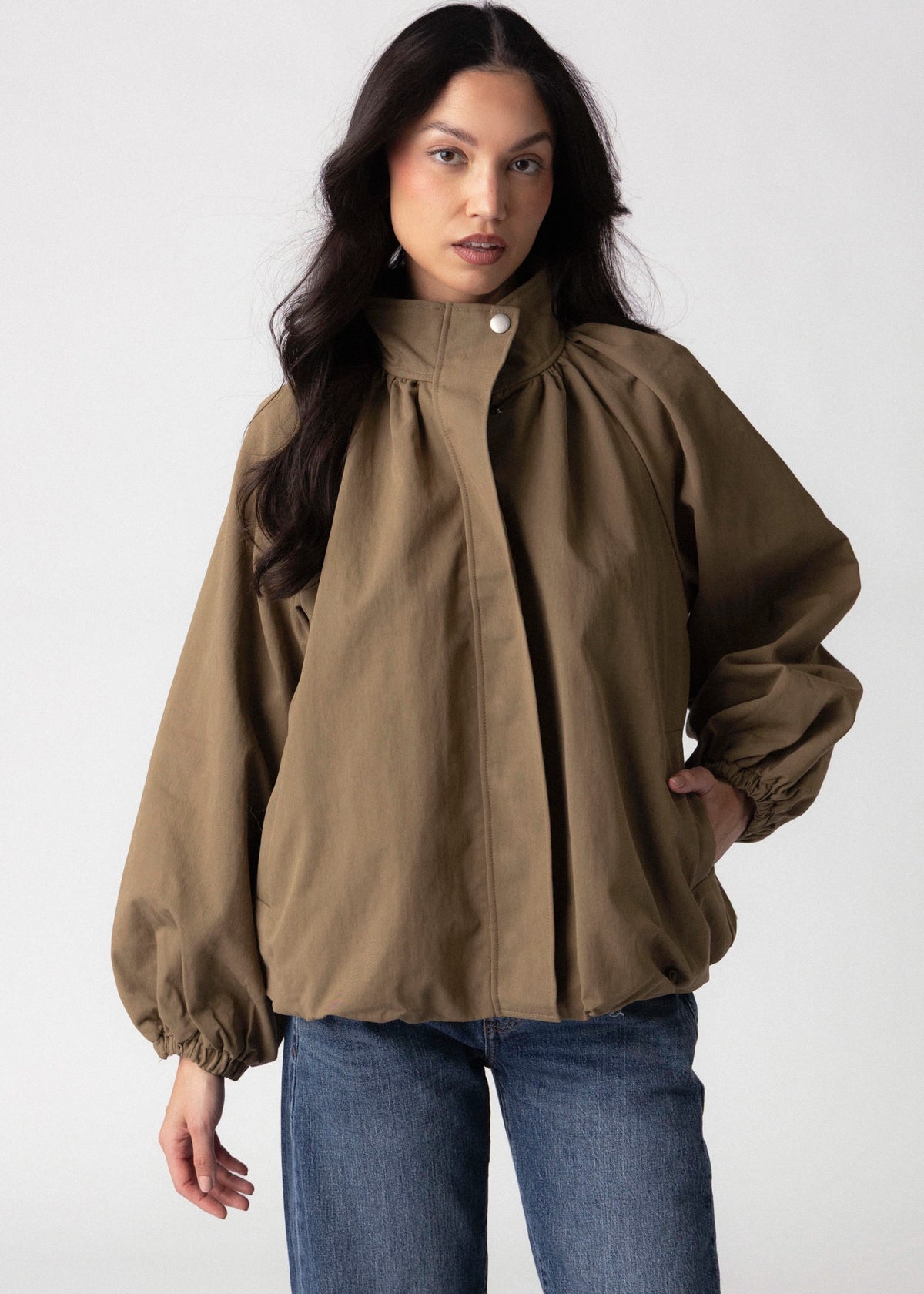 swatch_Light Olive high neck gathered jacket